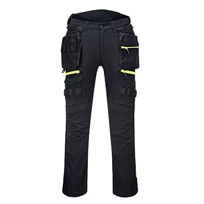 Image of Portwest DX440 Lightweight Detachable Holster Work Trousers Mens Multi Pockets Stretch Safety Workwear Cargo Combat Pants with Free Knee Pads Black, 32