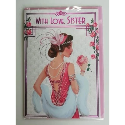 Image of Art Deco 1920&#039;s Flapper Lady Love Sister Glittered &amp; Foiled Birthday Card with Gem Detail