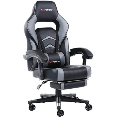 Image of GTFORCE TURBO RECLINING SPORTS RACING GAMING OFFICE DESK PC CAR FAUX LEATHER CHAIR (Grey)