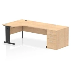 Image of Impulse 1800 LH Crescent Desk Maple Top Black Cable Managed 800 DH Ped