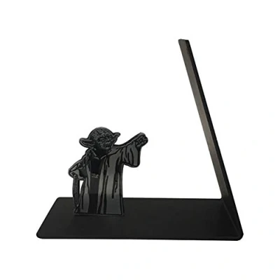 Image of Creative L Shaped Book Ends, Heavy Duty Metal Star Wars Yoda Bookends Office School Home Decorative Stopper Gift (Color : Black)