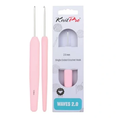 Image of KnitPro Waves Crochet Hooks 2mm Hook, Ergonomic Soft Handles, Rubber Grip for Arthritic Hands, Light &amp; Comfortable Needles Knitting