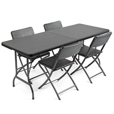Image of CHRISTOW Garden Tables and Chairs Rattan Effect Folding Patio Furniture (5 Piece Set) (6ft)