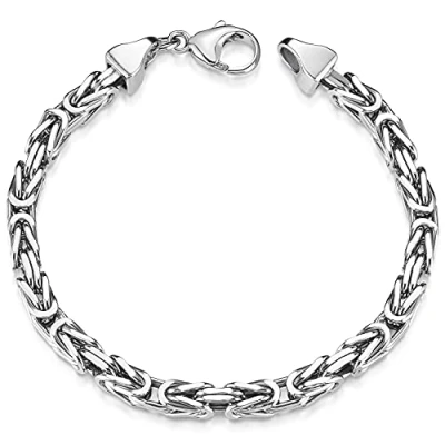 Image of MATERIA by Matthias Wagner SA 10 Byzantine Chain Silver Men&#039;s Bracelet 5 mm 31.5 g Diamond Coated Rhodium Plated in 19 20 21 22 23 cm