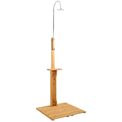 Image of vidaXL Wooden Garden Shower Durable Outdoor Made from Waterproof Hardwood and Fir Wood with Adjustable Nozzle Water Pressure Settings