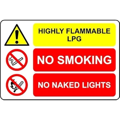 Image of Highly Flammable LPG no Smoking Naked Lights Safety Sign 1mm Plastic (400mm x 300mm)