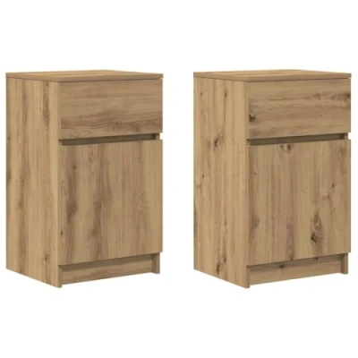 Image of vidaXL bedside cabinets/nightstands 2 pcs artisan oak 39x35x65 cm engineered wood storage drawer left/right assembly