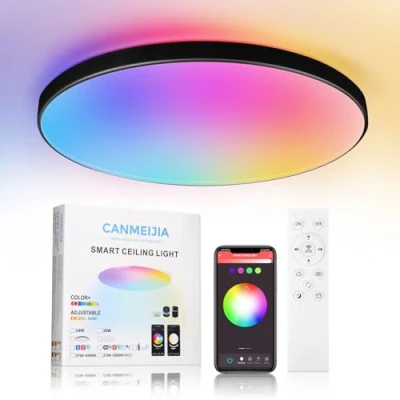 Image of CHENBEN RGB LED Ceiling Light, 24W 12 inch Alexa Smart Lights with Remote Control IP44 Waterproof Bathroom Dimmable 3000 6500K Colour Changing Light for Bedroom Kitchen