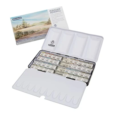 Image of Schmincke HORADAM® AQUARELL, super Granulation Set complete assortment, 40 x half pans, 74 440 097, metal box, very strong granulating colours, finest watercolours