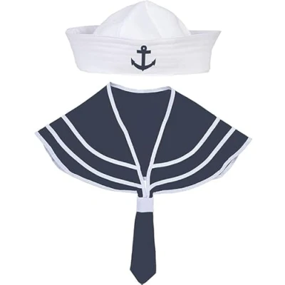 Image of jokeshop Sailor Hat &amp; Scarf Set Women Men Navy Unisex Nautical Fancy Dress Accessory Instant Kit