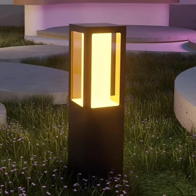 Image of AnKooAnr LED Bollard Landscape Lights Modern Black Pathway Lighting Fixture with Acrylic Shade Waterproof Path Light for Lawn Patio Courtyard and Driveway Decoration