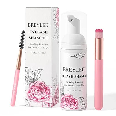 Image of Eyelash Extension Cleanser, BREYLEE Shampoo Foam &amp; Brushes Eyelid Cleanser for Makeup Remover Paraben Sulfate Oil Free Salon and Home Use