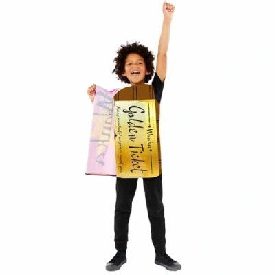 Image of Amscan 9916196 Unisex Kids Official Roald Dahl Golden Ticket Wonka Bar World Book Day Costume Age: 3 7 Yrs