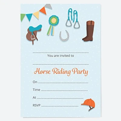 Image of Dotty about Paper Kids Birthday Invitations Horse Riding Equestrian Pack of 10. Party Invites, Invitations, Invites (4248)