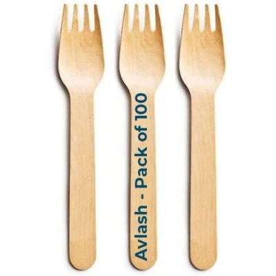 Image of Avlash ® Pack of 100 Wooden Disposable Fork Biodegradable &amp; Plastic Free Forks Ideal for Wedding, Picnic, Party, Office Eco Friendly