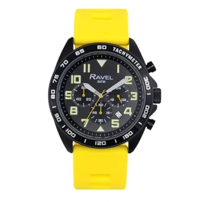 Image of Ravel Plus Men&#039;s 46mm Black Chronograph Sports Watch with Silicone Strap 5ATM Japanese Analogue Quartz RP.CHR.004M Yellow