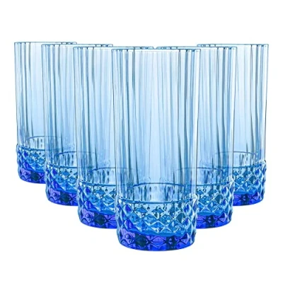 Image of 6x Blue 490ml America &#039;20s Highball Glasses By Bormioli Rocco