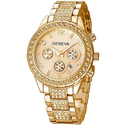 Image of Luxury Unisex Roman Numeral Analog Quartz Stainless Steel Two Tone Watch Gold Plated (Pink)
