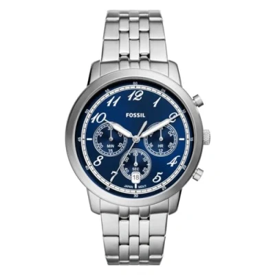 Image of FOSSIL Neutra Watch for Men, Chronograph movement with Stainless steel or Leather strap, Silver tone and blue, 44 mm