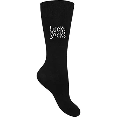 Image of TeddyTs Men&#039;s Embroidered Black Lucky Socks (UK 11 13, White Embroidery)