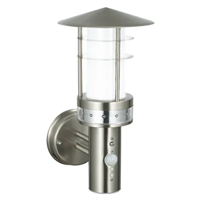 Image of Pagoda Brushed Stainless Steel Finish Outdoor Garden Porch Security Photocell PIR Motion Sensor Presence Detector LED Compatible Wall Light IP44 Rated