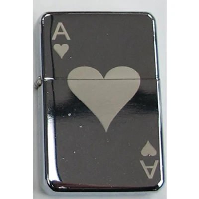 Image of Lucy G Chrome Ace Of Hearts 298 Personjalised Engraved Star Petrol Lighter In Gift Tin