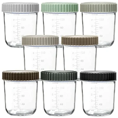 Image of Youngever 8 Pack 180ML Glass Baby Food Storage, Containers with Airtight Lids, Urban Colors