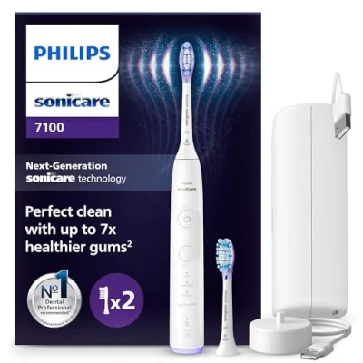 Image of Philips Sonicare 7100 Electric Toothbrush, Sonic Toothbrush with App, 4 Brushing Modes and 3 Intensity Levels, Pressure Alert, EasyStart, SmarTimer BrushPacer, White, Model HX7420/02