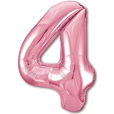 Image of Balloon 4th Birthday Number 4 Pink XXL Giant Foil 40 Decoration for Girl. Flies with Helium