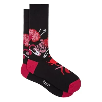 Image of Paul Smith Mario Beetle Socks Black Pink Red Maroon. One Size