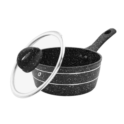 Image of Royalford Saucepan, Induction Safe Cookware, Non Stick Granite Coating, Aluminium Multipurpose Sauce Pot, Black (18 CM)