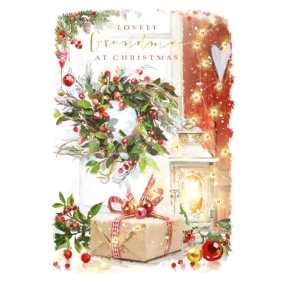 Image of Lovely Grandma At Christmas Festive Wreath Card Xmas Greeting Cards X15401GH