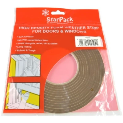 Image of Merriway BH00898 (4 Pcs) StormSeal Door &amp; Window Draught Excluder Weatherstrip, Self Adhesive High Density Foam, 20 Metres (65.1/2 foot) Brown (Pack of 4 x 5 Metres)