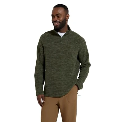 Image of Mountain Warehouse Snowdon Mens Micro Fleece Top Warm, Breathable, Quick Drying, Zip Collar Sweater, Soft &amp; Smooth Pullover For Autumn Winter, Travelling, Walking Dark Khaki XL