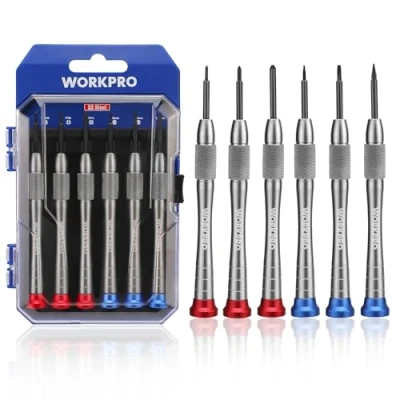Image of WORKPRO 6 Piece Mini Precision Screwdriver Set with Magnetic Tip &amp; Durable Aluminum Alloy Body Includes Hanging Storage Case, Perfect for Glasses and Watch Repair, Ideal DIY Enthusiasts