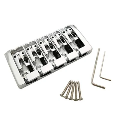 Image of Guyker 5 String Bass Bridge with Locking Zinc Saddles Dual Load Type A Bridges Space 19mm Replacement for Jazz or Precision Electric Instruments (Chrome)