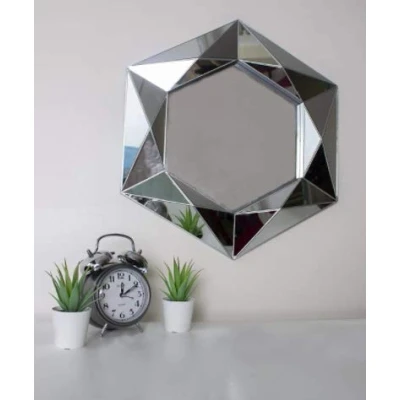 Image of Marco Paul Interiors Jewel Cut Bevelled Silver Wall Mirror Polished Finish Faceted Style Living Room Accessories Decorative Mounted Round Home Decor for the Bedroom, Bathroom, Hallway