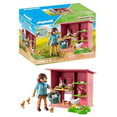 Image of Playmobil 71308 Country Hen House, a colourful chicken family for your farm coop with rooster, hens, and chicks, fun imaginative role play, playsets suitable children ages 4+