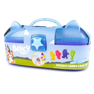 Image of abeec Bluey Dough Carry Case Set Set, Pots, Cutters, Roller, Stickers Wipeable Play Scene,Storage Box Activity for Boys &amp; Girls