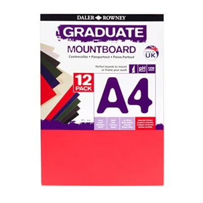 Image of Daler Rowney Graduate Cream Core A4 Mountboard Pack, 12 x Assorted Colours, Smooth Surface, 1.25mm Thick, Ideal for Student Artists &amp; Hobbyists