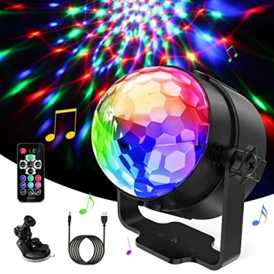 Image of Disco Ball, 360 Rotation Mirror Ball Voice Control Stage Light, Party Light Colours with Remote Dynamic Effect 3W RGB, 4M USB Cable for Party/Christmas/Bar/Club/DJ
