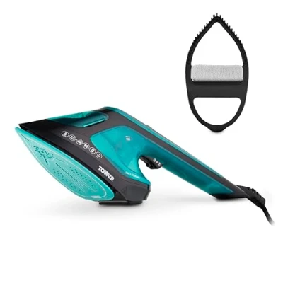 Image of T22031TL 2 in 1 Hand Garment Steamer with Iron Feature, Digital LED Display, One Temperature Technology, Double Soleplate, 25 Second Heat up, Black and Teal