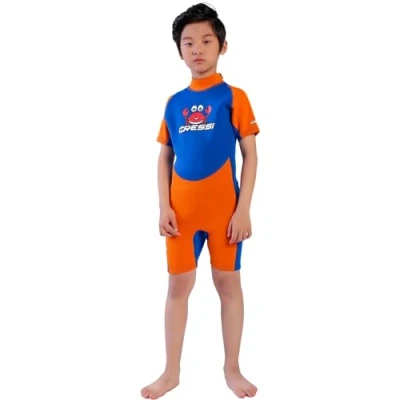 Image of Cressi Women&#039;s Smoby Shorty Wetsuit Children s Premium Neoprene 2 mm, Blue/Orange, 1 Years UK
