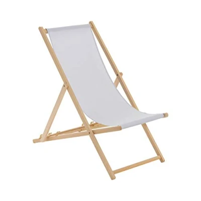 Image of Grey Folding Wooden Deck Chair By Harbour Housewares