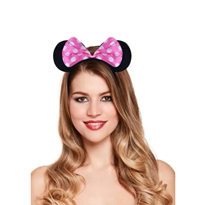 Image of Henbrandt Mouse Ears Headband with Pink Bow White Polka Dots Kids Costume Party Gift Hair Accessories for Girls Black Cute Fancy Dress Hairband Women