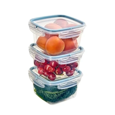 Image of Snips SnipsLock Square Fridge Container 1 litre Microwave Container, Set 3 pcs. 4 Safety Locks 14.7 x 12 cm Made in Italy 0% BPA and phthalate free