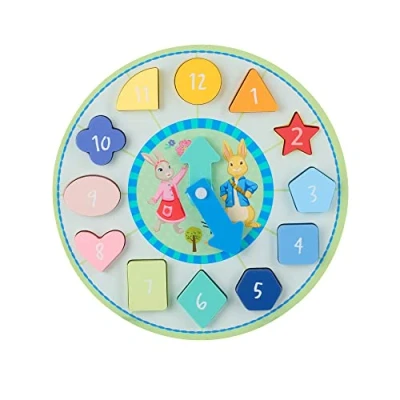 Image of Orange Tree Toys Peter Rabbit Wooden Shape Sorter Clock, Multicolour