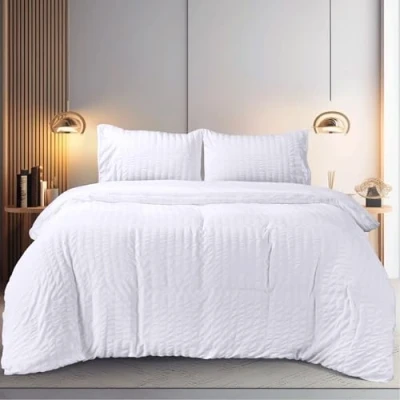 Image of Utopia Bedding Seersucker Duvet Cover Set Double with Pillowcases Soft Microfibre Polyester (White)