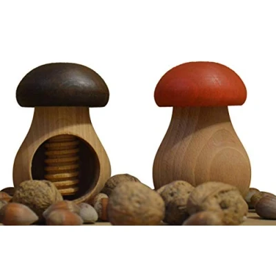 Image of Wooden World Set of 2 Nutcrackers Brown and Red Natural Beech Wood Very Strong Mushroom