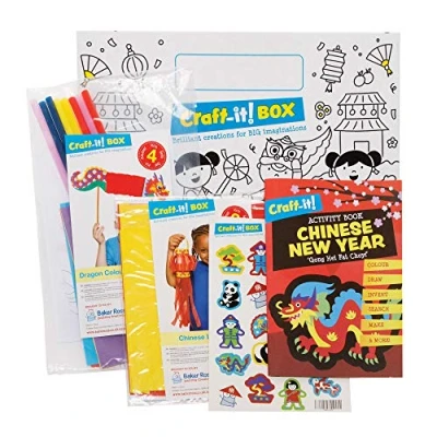 Image of Baker Ross CBS015 Chinese New Year Kids Arts and Crafts Pack Two Fun Creative Kits, Stickers an Activity Book for Boys Girls